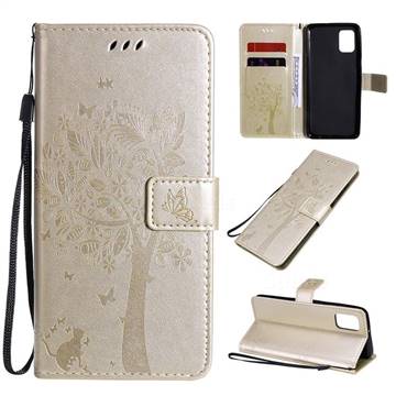 Embossing Butterfly Tree Leather Wallet Case for Samsung Galaxy A31 - Champagne