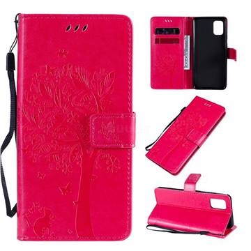 Embossing Butterfly Tree Leather Wallet Case for Samsung Galaxy A31 - Rose