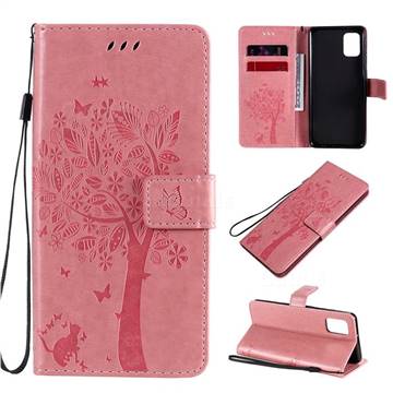 Embossing Butterfly Tree Leather Wallet Case for Samsung Galaxy A31 - Pink