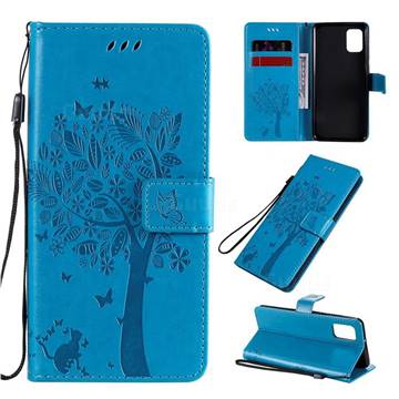 Embossing Butterfly Tree Leather Wallet Case for Samsung Galaxy A31 - Blue