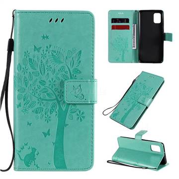 Embossing Butterfly Tree Leather Wallet Case for Samsung Galaxy A31 - Cyan