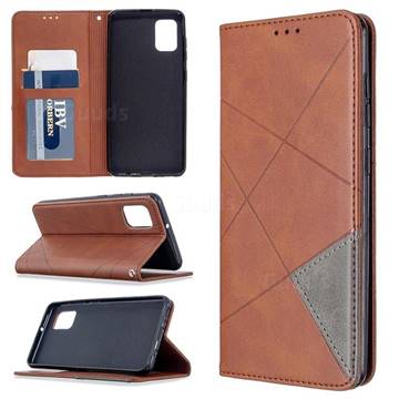 Prismatic Slim Magnetic Sucking Stitching Wallet Flip Cover for Samsung Galaxy A31 - Brown