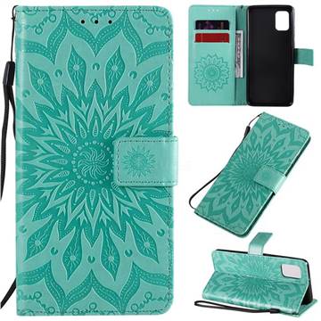 Embossing Sunflower Leather Wallet Case for Samsung Galaxy A31 - Green
