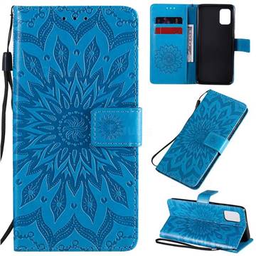 Embossing Sunflower Leather Wallet Case for Samsung Galaxy A31 - Blue