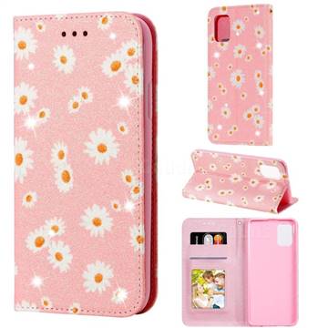 Ultra Slim Daisy Sparkle Glitter Powder Magnetic Leather Wallet Case for Samsung Galaxy A31 - Pink