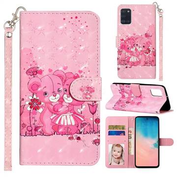 Pink Bear 3D Leather Phone Holster Wallet Case for Samsung Galaxy A31