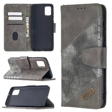 BinfenColor BF04 Color Block Stitching Crocodile Leather Case Cover for Samsung Galaxy A31 - Gray