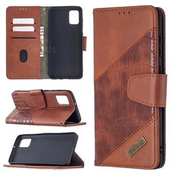 BinfenColor BF04 Color Block Stitching Crocodile Leather Case Cover for Samsung Galaxy A31 - Brown
