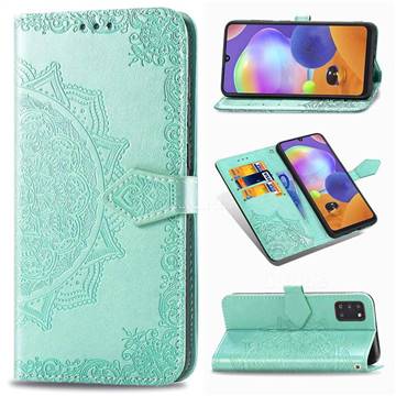 Embossing Imprint Mandala Flower Leather Wallet Case for Samsung Galaxy A31 - Green