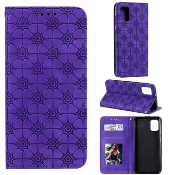 Intricate Embossing Four Leaf Clover Leather Wallet Case for Samsung Galaxy A31 - Purple
