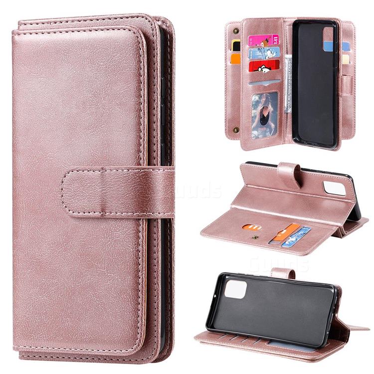 Multi-function Ten Card Slots and Photo Frame PU Leather Wallet Phone Case Cover for Samsung Galaxy A31 - Rose Gold