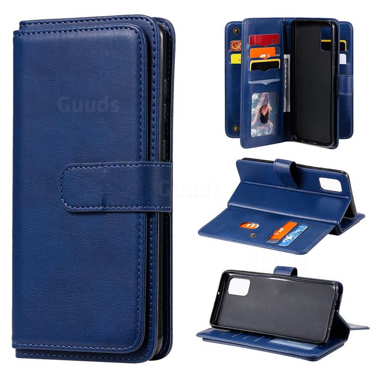 Multi-function Ten Card Slots and Photo Frame PU Leather Wallet Phone Case Cover for Samsung Galaxy A31 - Dark Blue