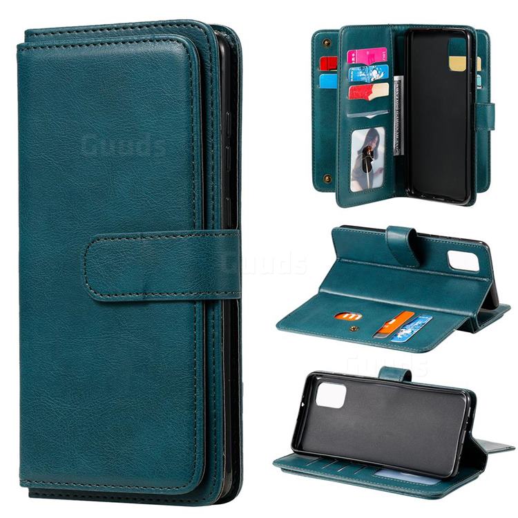 Multi-function Ten Card Slots and Photo Frame PU Leather Wallet Phone Case Cover for Samsung Galaxy A31 - Dark Green
