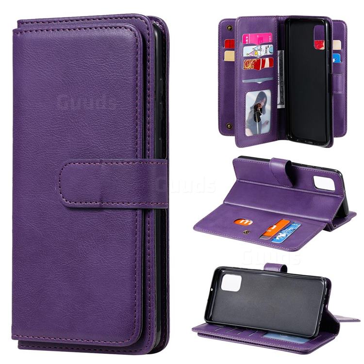 Multi-function Ten Card Slots and Photo Frame PU Leather Wallet Phone Case Cover for Samsung Galaxy A31 - Violet