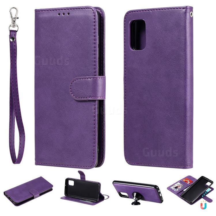 Retro Greek Detachable Magnetic PU Leather Wallet Phone Case for Samsung Galaxy A31 - Purple