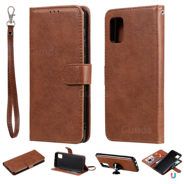 Retro Greek Detachable Magnetic PU Leather Wallet Phone Case for Samsung Galaxy A31 - Brown