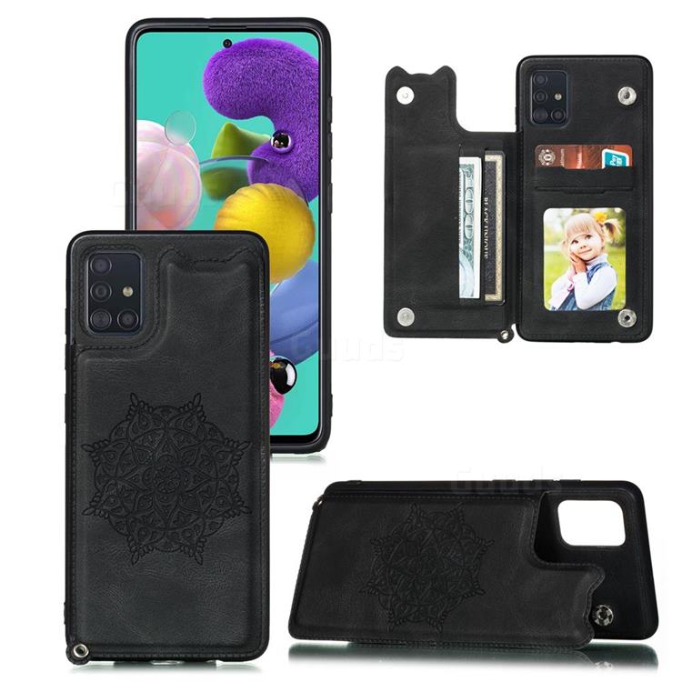 Luxury Mandala Multi-function Magnetic Card Slots Stand Leather Back Cover for Samsung Galaxy A31 - Black