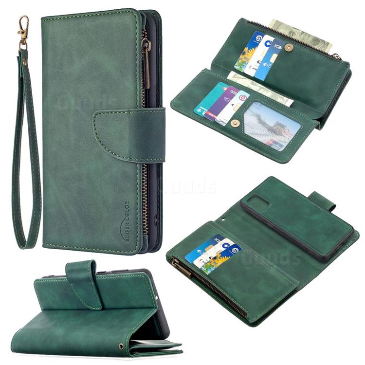 Binfen Color BF02 Sensory Buckle Zipper Multifunction Leather Phone Wallet for Samsung Galaxy A31 - Dark Green