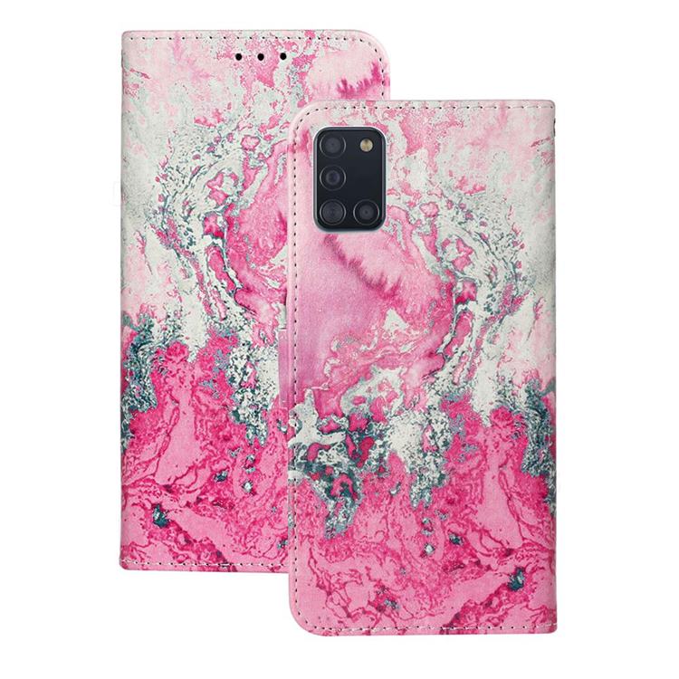 Pink Seawater PU Leather Wallet Case for Samsung Galaxy A31