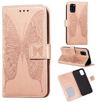 Intricate Embossing Vivid Butterfly Leather Wallet Case for Samsung Galaxy A31 - Rose Gold