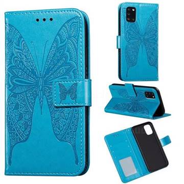 Intricate Embossing Vivid Butterfly Leather Wallet Case for Samsung Galaxy A31 - Blue
