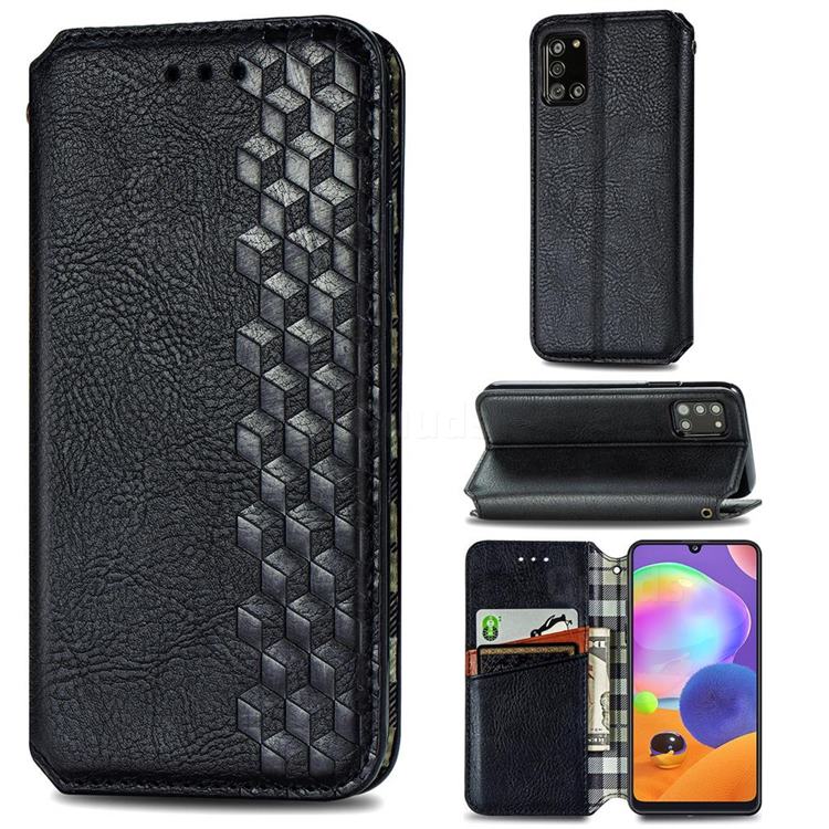 Ultra Slim Fashion Business Card Magnetic Automatic Suction Leather Flip Cover for Samsung Galaxy A31 - Black