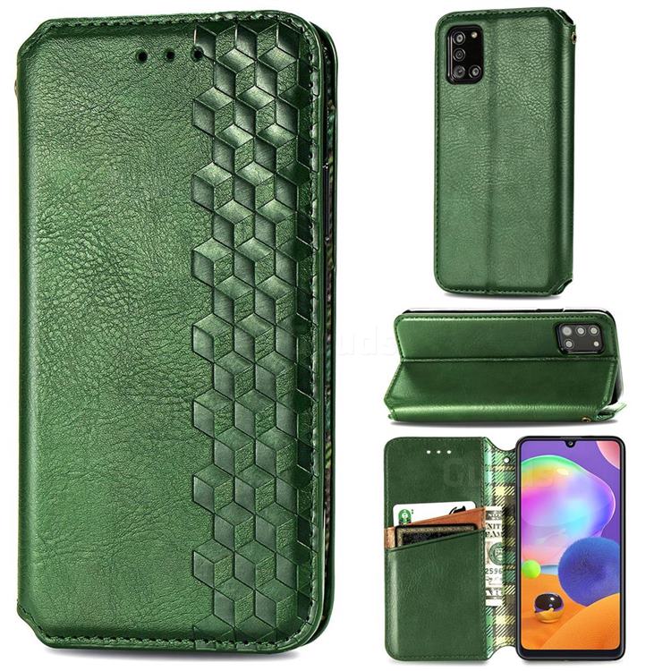 Ultra Slim Fashion Business Card Magnetic Automatic Suction Leather Flip Cover for Samsung Galaxy A31 - Green