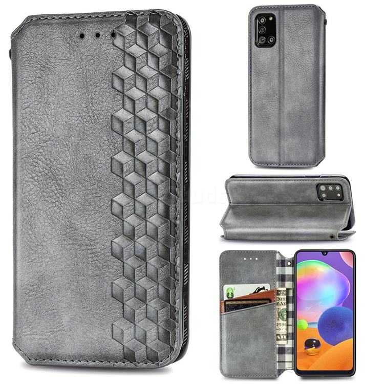 Ultra Slim Fashion Business Card Magnetic Automatic Suction Leather Flip Cover for Samsung Galaxy A31 - Grey