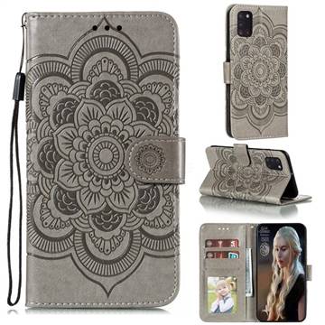 Intricate Embossing Datura Solar Leather Wallet Case for Samsung Galaxy A31 - Gray