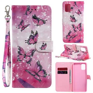 Pink Butterfly 3D Painted Leather Wallet Phone Case for Samsung Galaxy A31