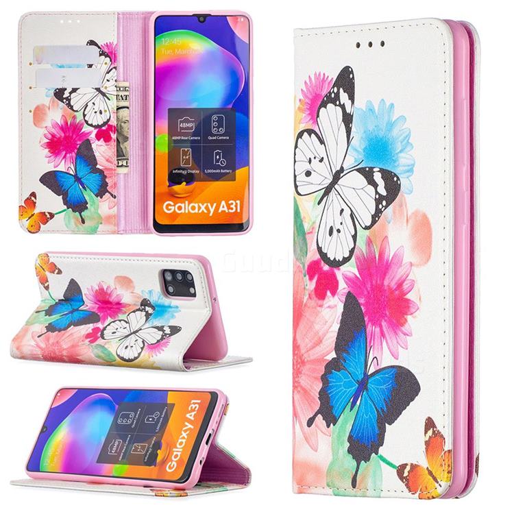 Flying Butterflies Slim Magnetic Attraction Wallet Flip Cover for Samsung Galaxy A31