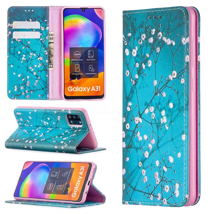 Plum Blossom Slim Magnetic Attraction Wallet Flip Cover for Samsung Galaxy A31