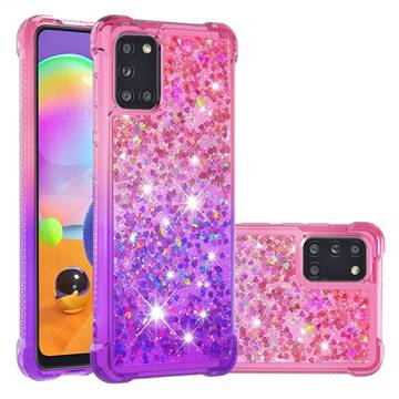 Rainbow Gradient Liquid Glitter Quicksand Sequins Phone Case for Samsung Galaxy A31 - Pink Purple