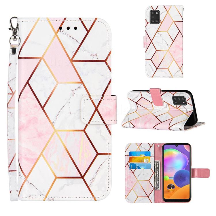 Pink White Stitching Color Marble Leather Wallet Case for Samsung Galaxy A31