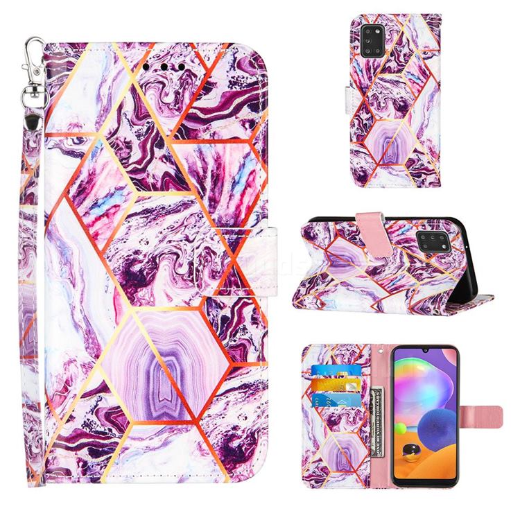 Dream Purple Stitching Color Marble Leather Wallet Case for Samsung Galaxy A31