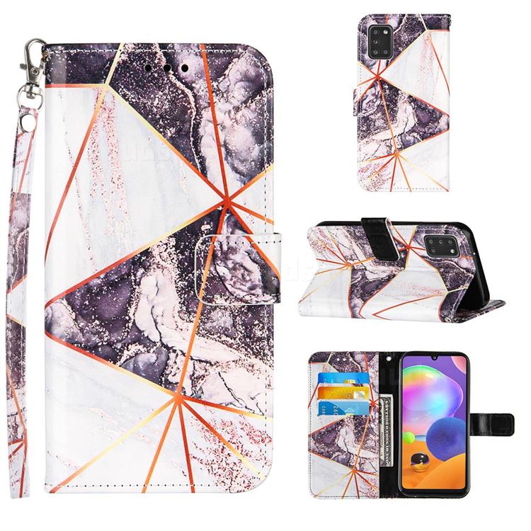 Black and White Stitching Color Marble Leather Wallet Case for Samsung Galaxy A31