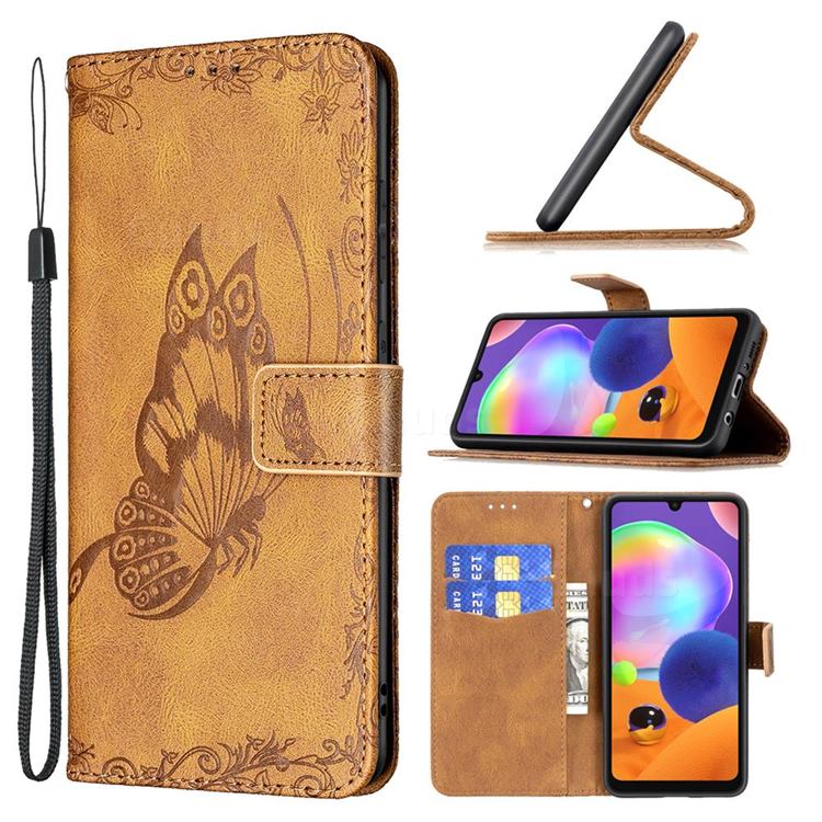 Binfen Color Imprint Vivid Butterfly Leather Wallet Case for Samsung Galaxy A31 - Brown