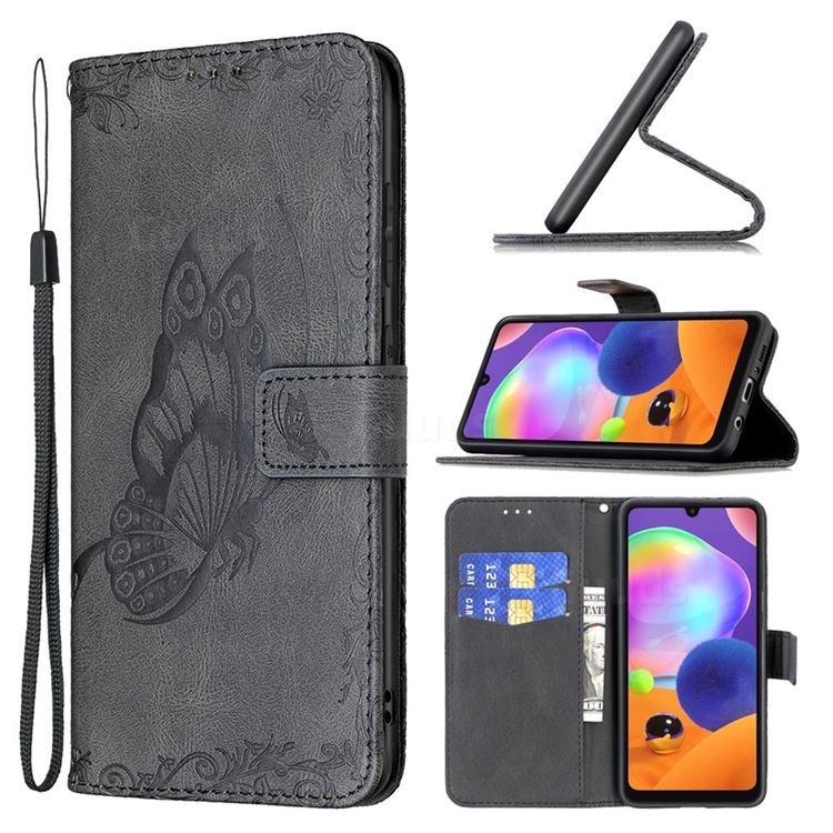 Binfen Color Imprint Vivid Butterfly Leather Wallet Case for Samsung Galaxy A31 - Black