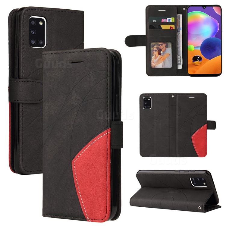 Luxury Two-color Stitching Leather Wallet Case Cover for Samsung Galaxy A31 - Black