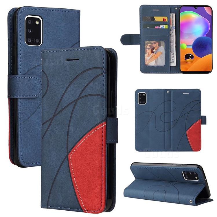 Luxury Two-color Stitching Leather Wallet Case Cover for Samsung Galaxy A31 - Blue