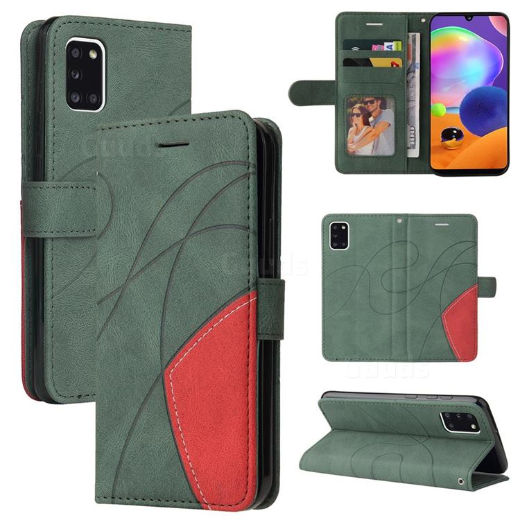 Luxury Two-color Stitching Leather Wallet Case Cover for Samsung Galaxy A31 - Green