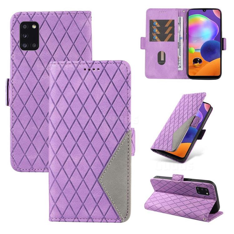 Grid Pattern Splicing Protective Wallet Case Cover for Samsung Galaxy A31 - Purple