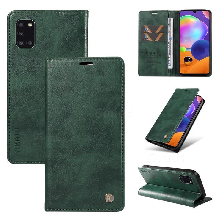 YIKATU Litchi Card Magnetic Automatic Suction Leather Flip Cover for Samsung Galaxy A31 - Green