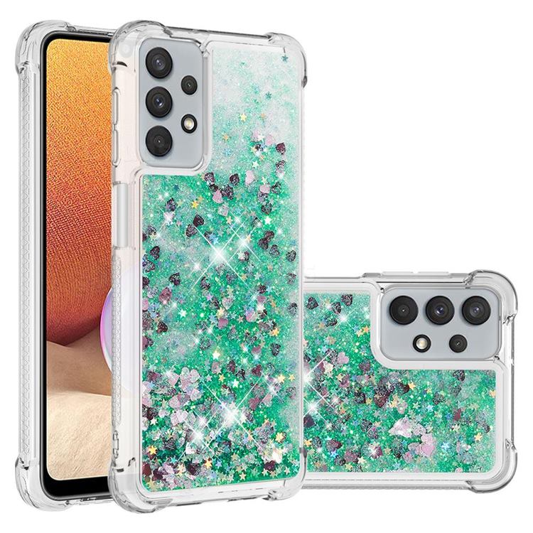 Dynamic Liquid Glitter Sand Quicksand TPU Case for Samsung Galaxy A32 5G - Green Love Heart