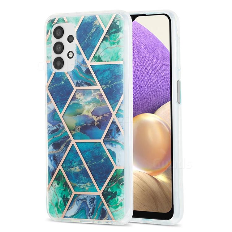 Blue Green Marble Pattern Galvanized Electroplating Protective Case Cover for Samsung Galaxy A32 5G