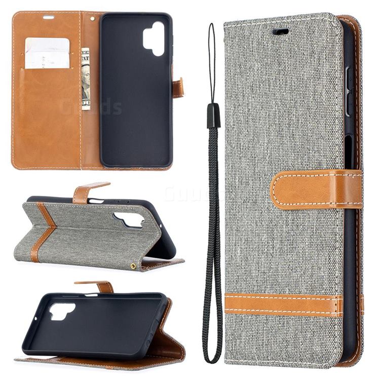 Jeans Cowboy Denim Leather Wallet Case for Samsung Galaxy A32 5G - Gray