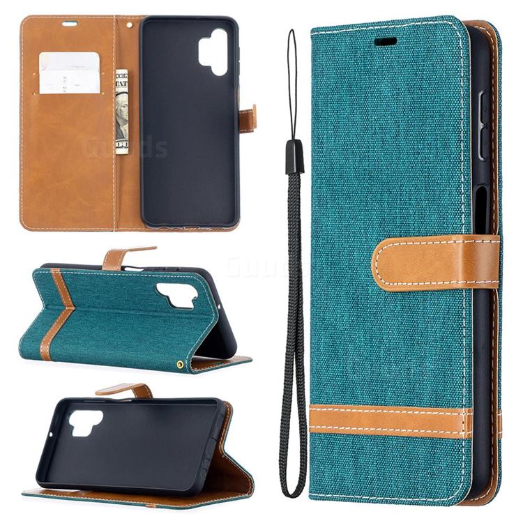 Jeans Cowboy Denim Leather Wallet Case for Samsung Galaxy A32 5G - Green