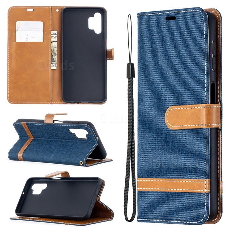 Jeans Cowboy Denim Leather Wallet Case for Samsung Galaxy A32 5G - Dark Blue