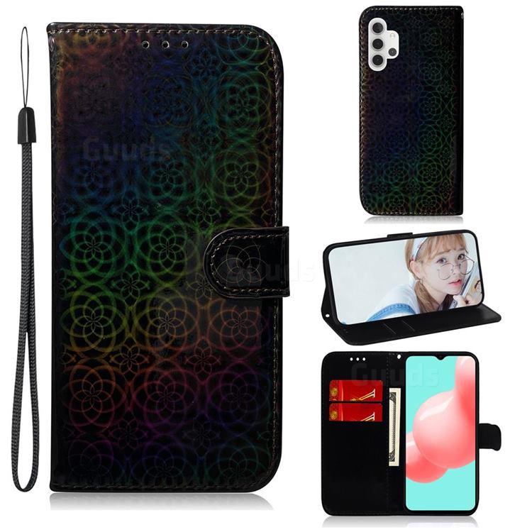 Laser Circle Shining Leather Wallet Phone Case for Samsung Galaxy A32 5G - Black