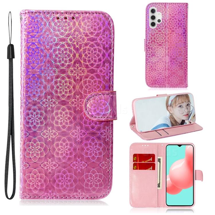 Laser Circle Shining Leather Wallet Phone Case for Samsung Galaxy A32 5G - Pink